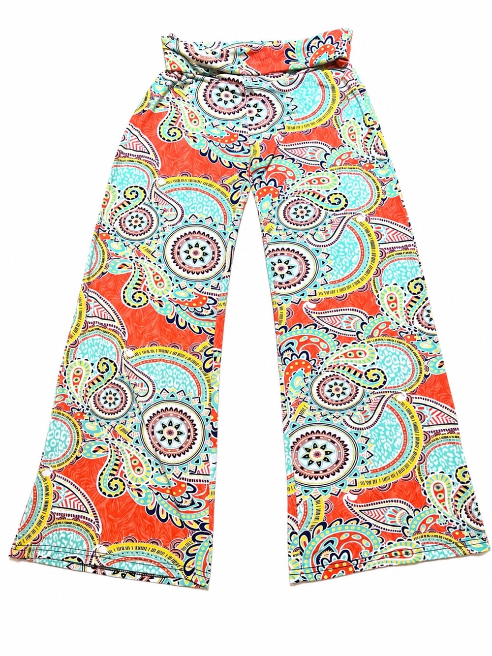 Lildy Palazzo Pants S/M Boho Paisley Wide Leg Pull On Stretch Lounge Beach - Picture 4 of 8
